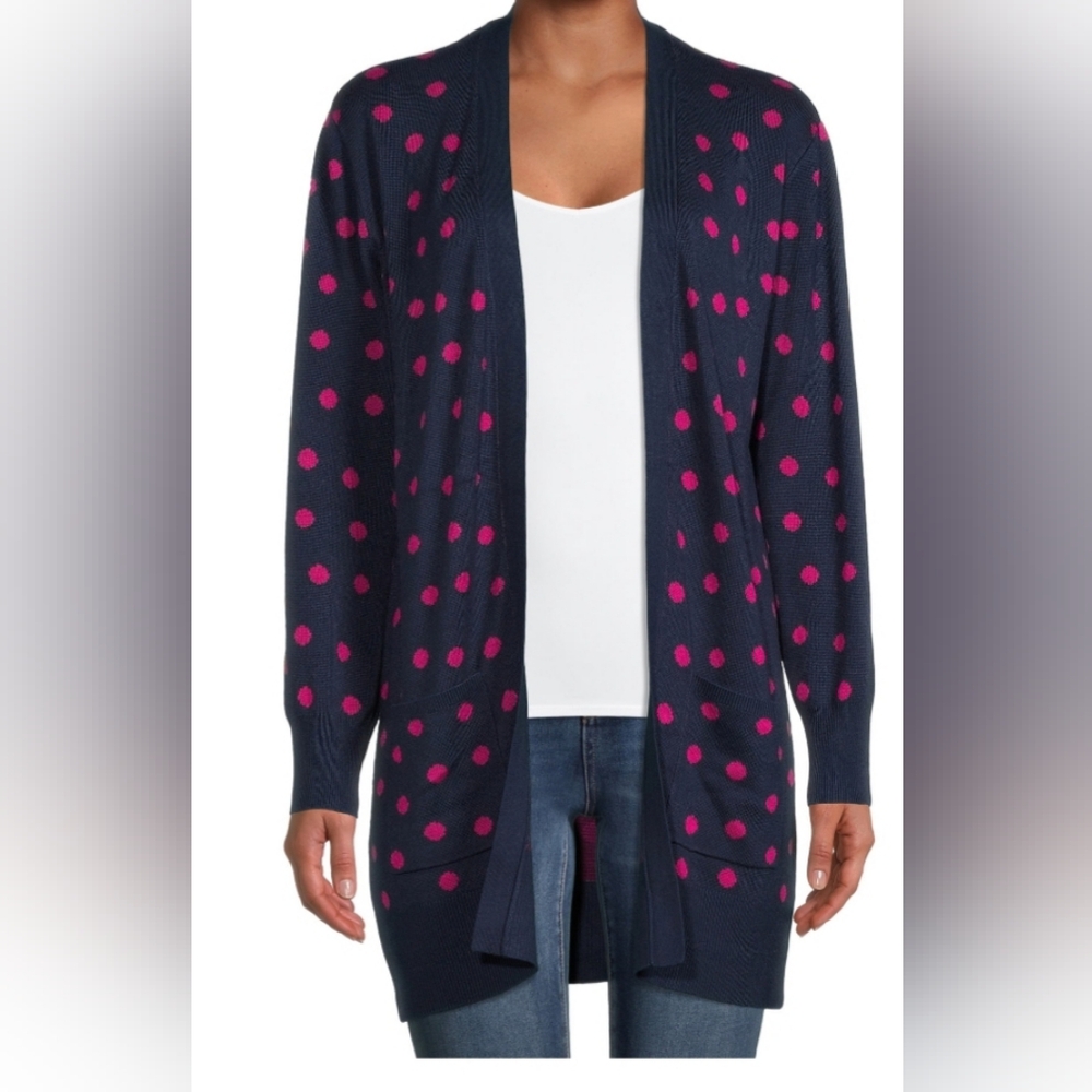 NEW Heart & Crush Women's Pink Polka Dot Pattern- Open-Front Cardigan